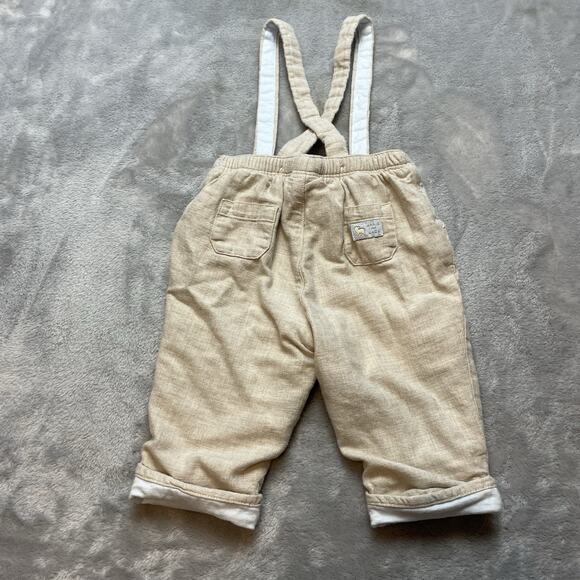 Janie and Jack Layette Overalls Romper Infant Boys 3-6 Month Beige 100% Cotton - Picture 2 of 7